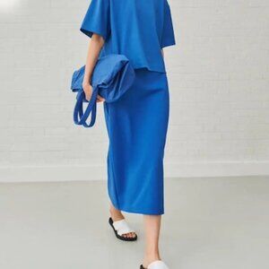 UNIQLO: C - Crepe Jersey Narrow Blue Skirt - Small